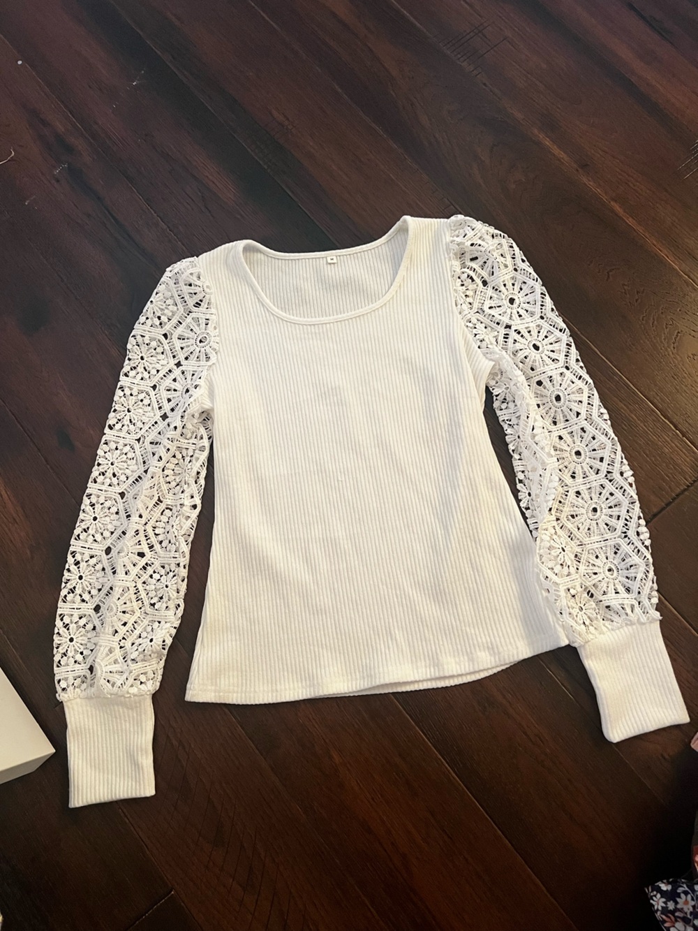 White Lace-Sleeve Women's Top